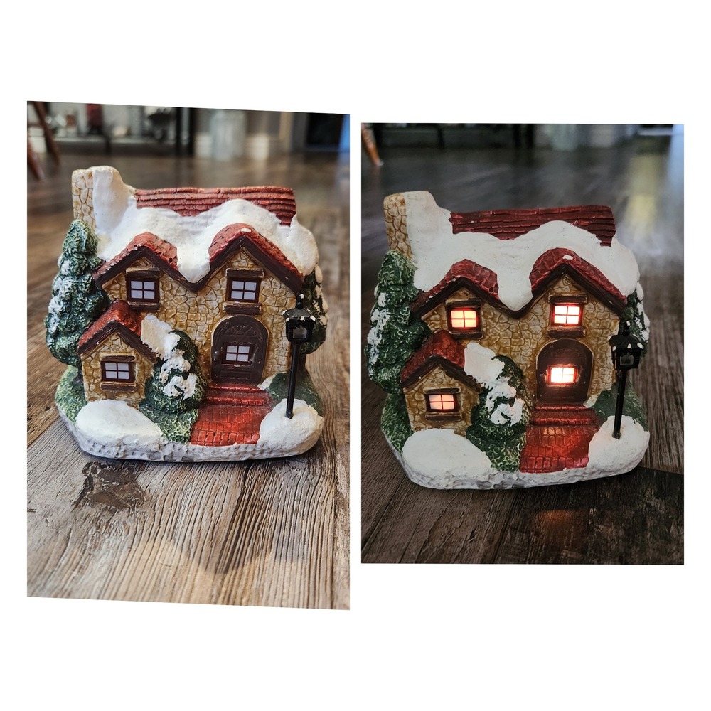 Vintage 80s Christmas Around The World Village Stone Cottage Taiwan Holiday